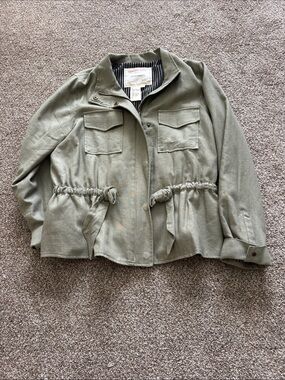 Cartonnier Olive Utility Jacket with Striped Lining